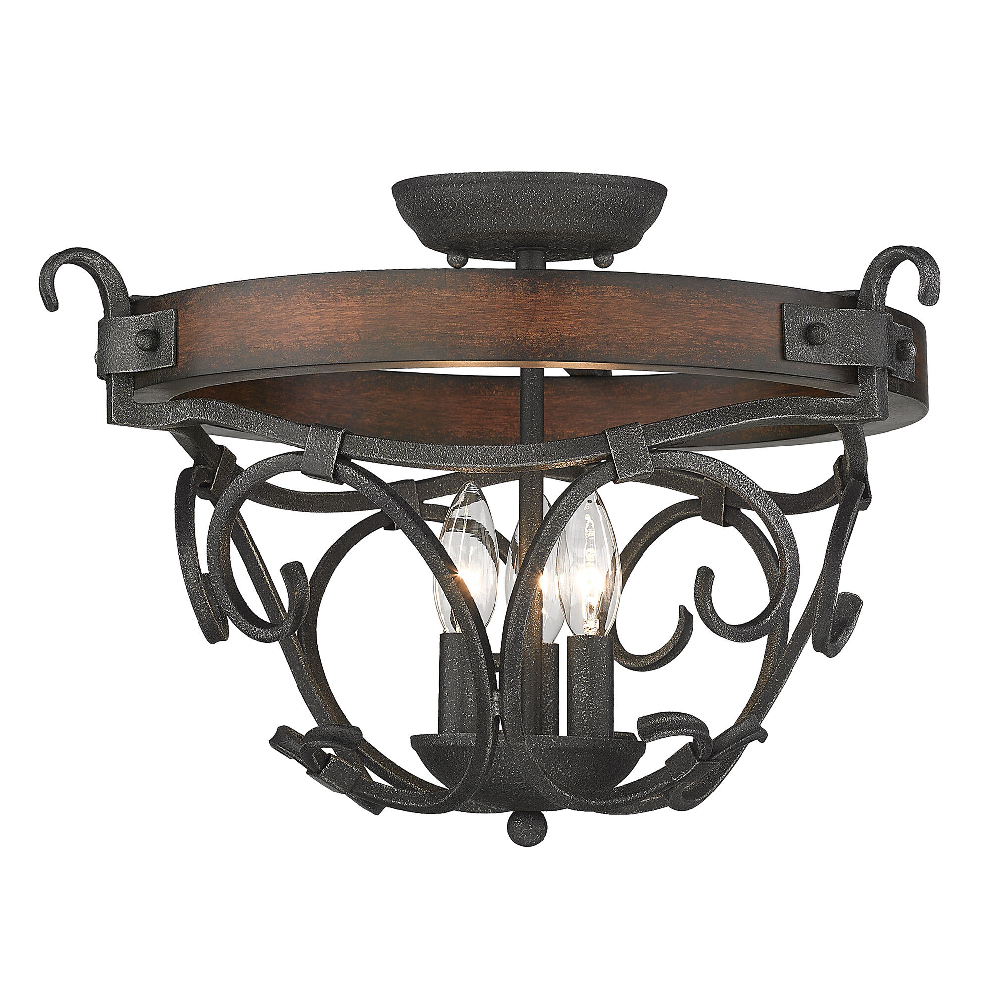 Madera 3 Light 18 inch Black Iron Semi-Flush Ceiling Light